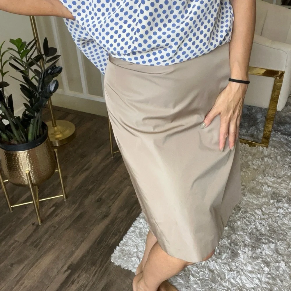 Rena Lange Knee Length Beige Pencil Straight Side Zip Women's Skirt Plus Size 16
